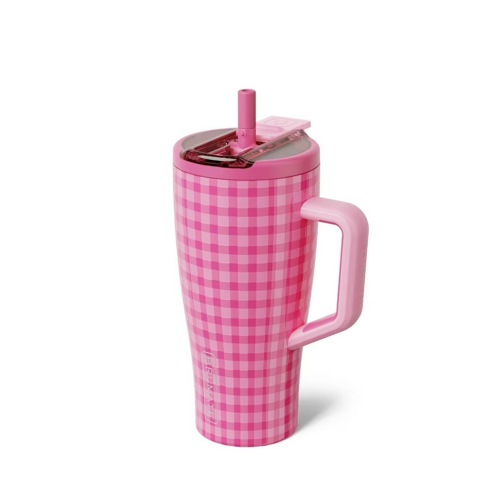 BruMate 30oz Stainless Steel Era Flip Water Bottle - Pink Gingham - Madi Nelson